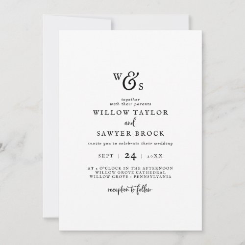 Rustic Script Monogram Wedding Invitation