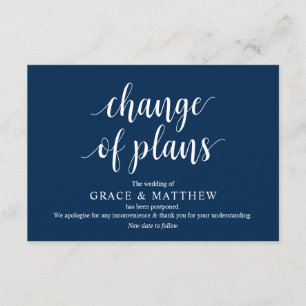 Rustic Script, Navy Blue Script, Wedding postpone Enclosure Card