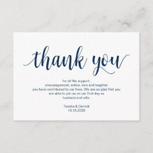 Rustic Script, Navy blue, Wedding Thank you Enclosure Card