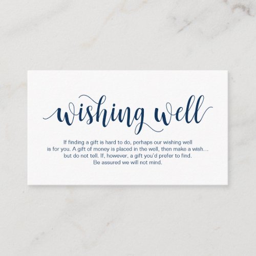 Rustic Script Navy Blue Wedding Wishing Well Enclosure Card