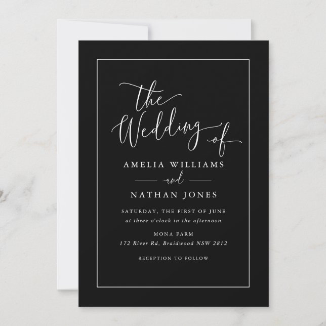 Rustic Script Photo Black White Wedding   Invitation (Front)