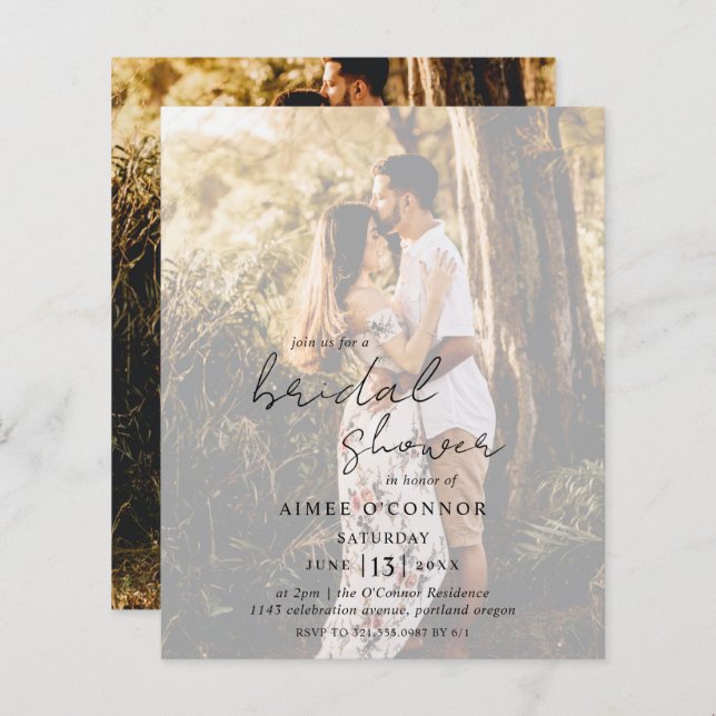 Rustic Script Photo Budget Bridal Shower Invite (Front/Back)