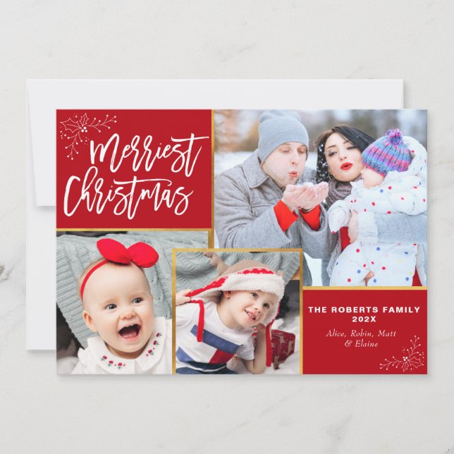 Rustic script photo collage christmas holiday card (Front)