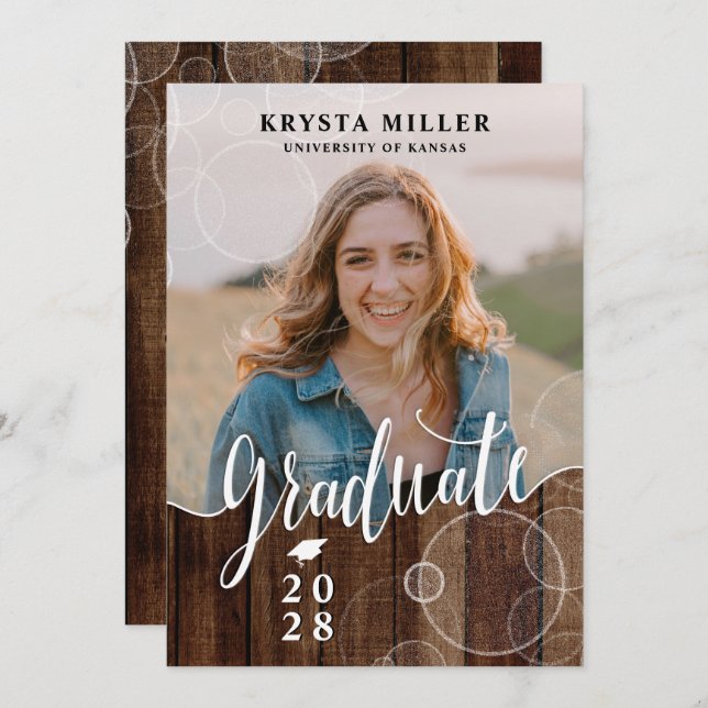 Rustic Script Photo Graduation Party Invitation (Front/Back)