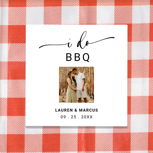 Rustic Script Photo I Do BBQ Engagement Party Napkins (Creator Uploaded)