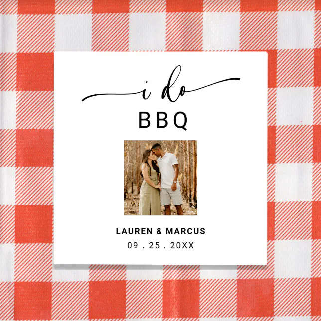 Rustic Script Photo I Do BBQ Engagement Party Napkins | Zazzle