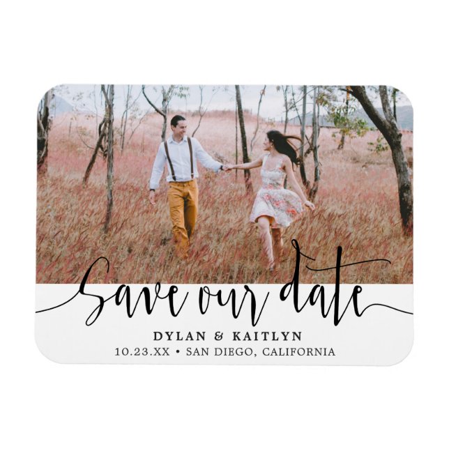 Rustic Script Photo Magnet Save the Date (Horizontal)