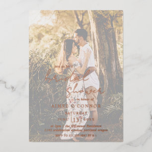 Rustic Script Photo Modern Bridal Shower Foil Invitation