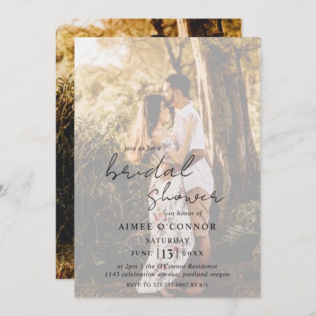 Rustic Script Photo Modern Bridal Shower Invitation (Front/Back)