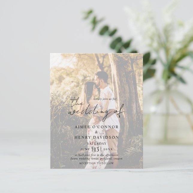 Rustic Script Photo Modern Budget Wedding Invite (Standing Front)