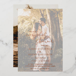 Rustic Script Photo Modern Couples Shower Foil Invitation