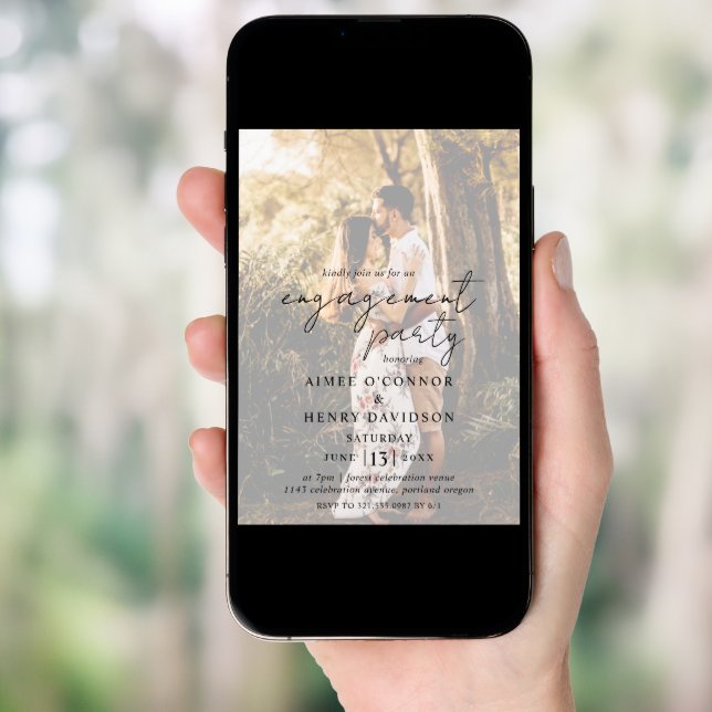 Rustic Script Photo Modern Engagement Party Invitation (Front Digital)
