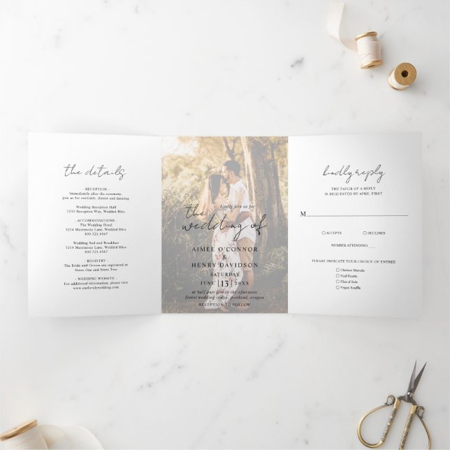 Rustic Script Photo Modern Tri-Fold Invitation (Inside)