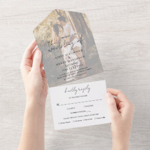 Rustic Script Photo Modern Wedding All In One Invitation