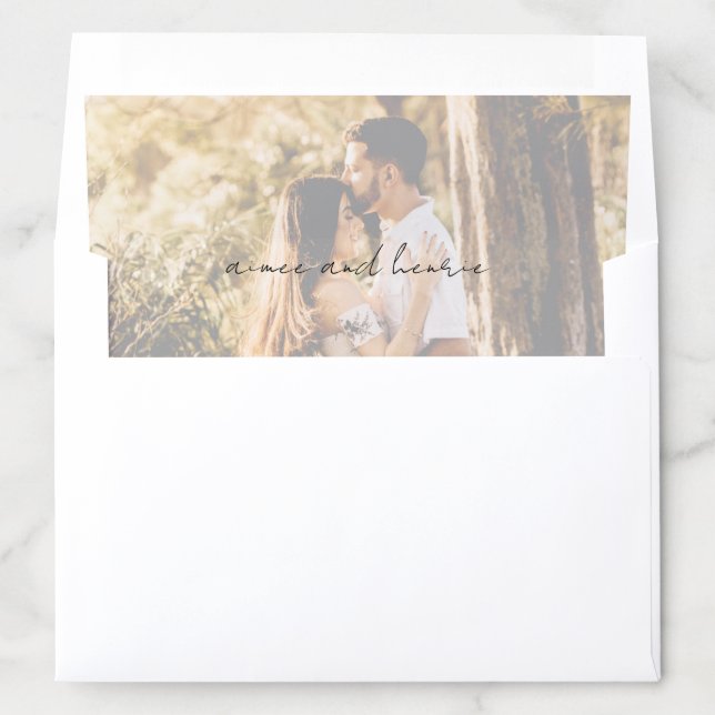 Rustic Script Photo Modern Wedding Envelope Liner (In Envelope)
