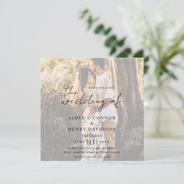 Rustic Script Photo Modern Wedding Invitation (Standing Front)
