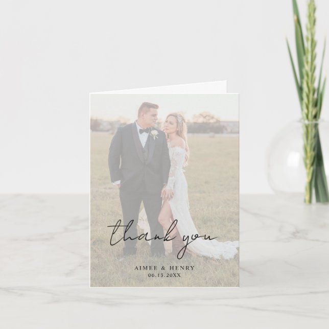 Rustic Script Photo Modern Wedding Letterpress Thank You Card (Front)
