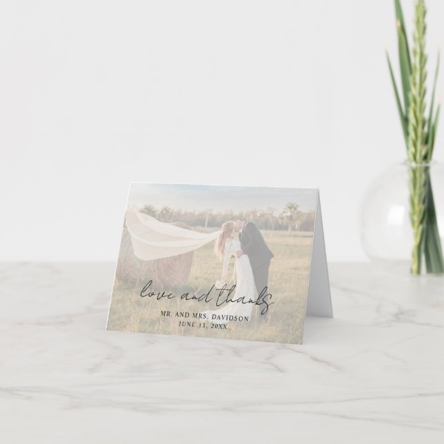 Rustic Script Photo Modern Wedding Letterpress Thank You Card (Front)