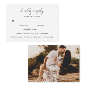 Rustic Script Photo Modern Wedding Mini RSVP Card
