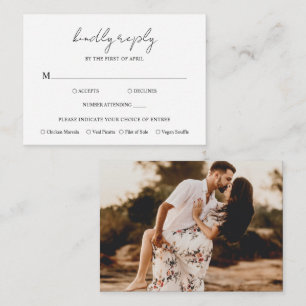 Rustic Script Photo Modern Wedding Mini RSVP Card