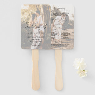 Rustic Script Photo Modern Wedding Program Hand Fan
