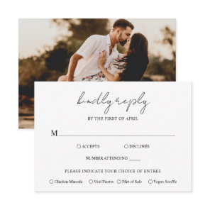 Rustic Script Photo Modern Wedding RSVP Card