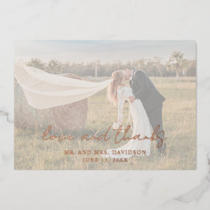 Rustic Script Photo Modern Wedding Thank You Card