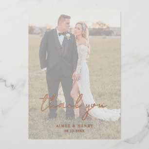 Rustic Script Photo Modern Wedding Thank You Foil Invitation