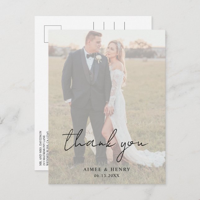 Rustic Script Photo Modern Wedding Thank You Postcard (Front/Back)
