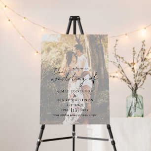 Rustic Script Photo Modern Wedding Welcome Sign