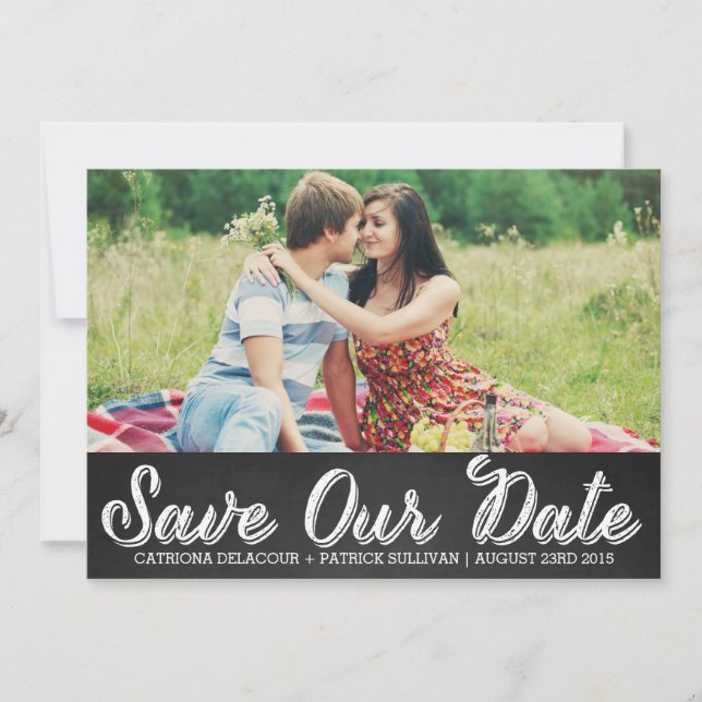 Rustic Script Photo Save Our Date Announcement (Front)