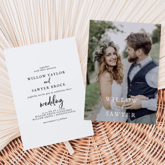 Rustic Script Photo Wedding Invitation | Zazzle