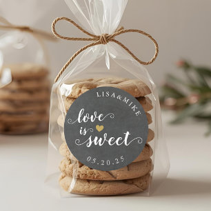 Rustic Script Pink Love is Sweet Wedding Favor Classic Round Sticker