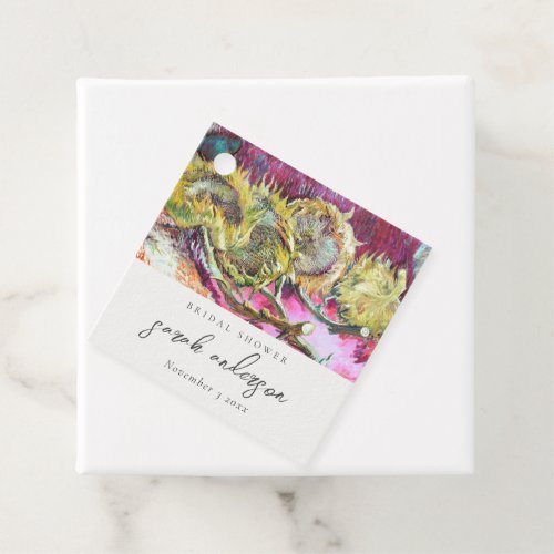 Rustic Script Pink Yellow Sunflower Bridal Shower Favor Tags