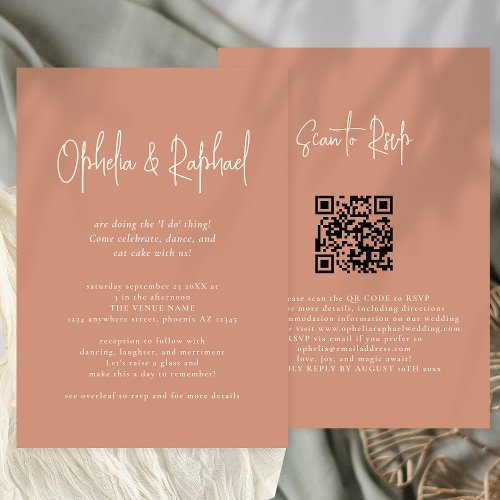 Rustic Script QR Code Boho Terracotta wedding Invitation