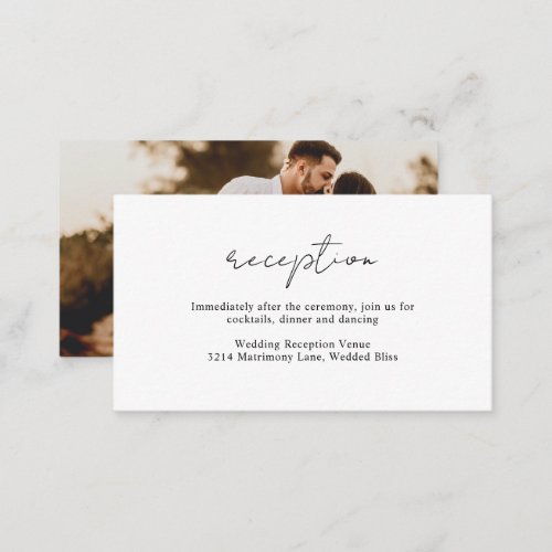 Rustic Script Reception Simple Photo Wedding Enclosure Card