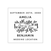 Rustic Script Ribbon Save the Date Wedding Rubber Stamp (Imprint)