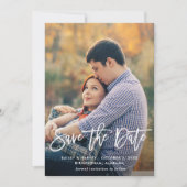 Rustic script romantic save the date card (Front)
