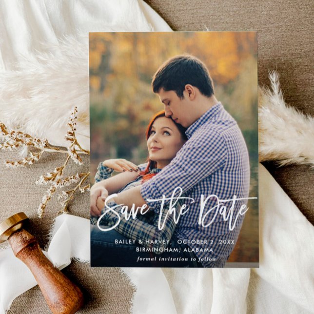 Rustic script romantic save the date card (Creator Uploaded)