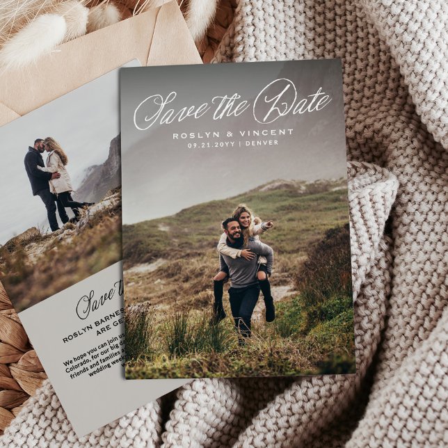 Rustic script simple two photo wedding save the date (Creator Uploaded)