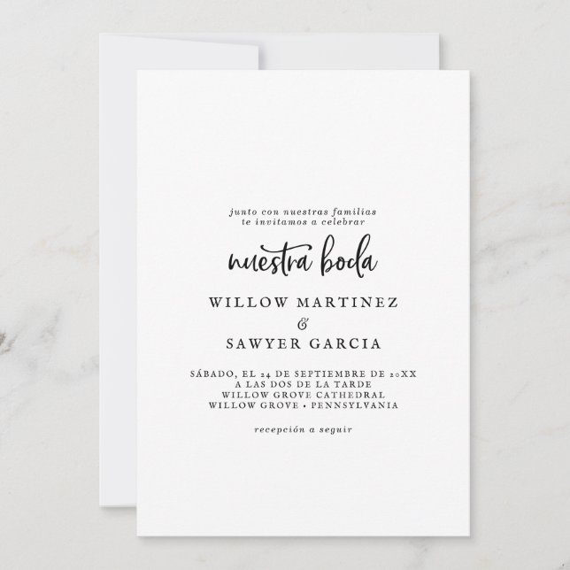 Rustic Script Spanish Nuestra Boda Invitation (Front)
