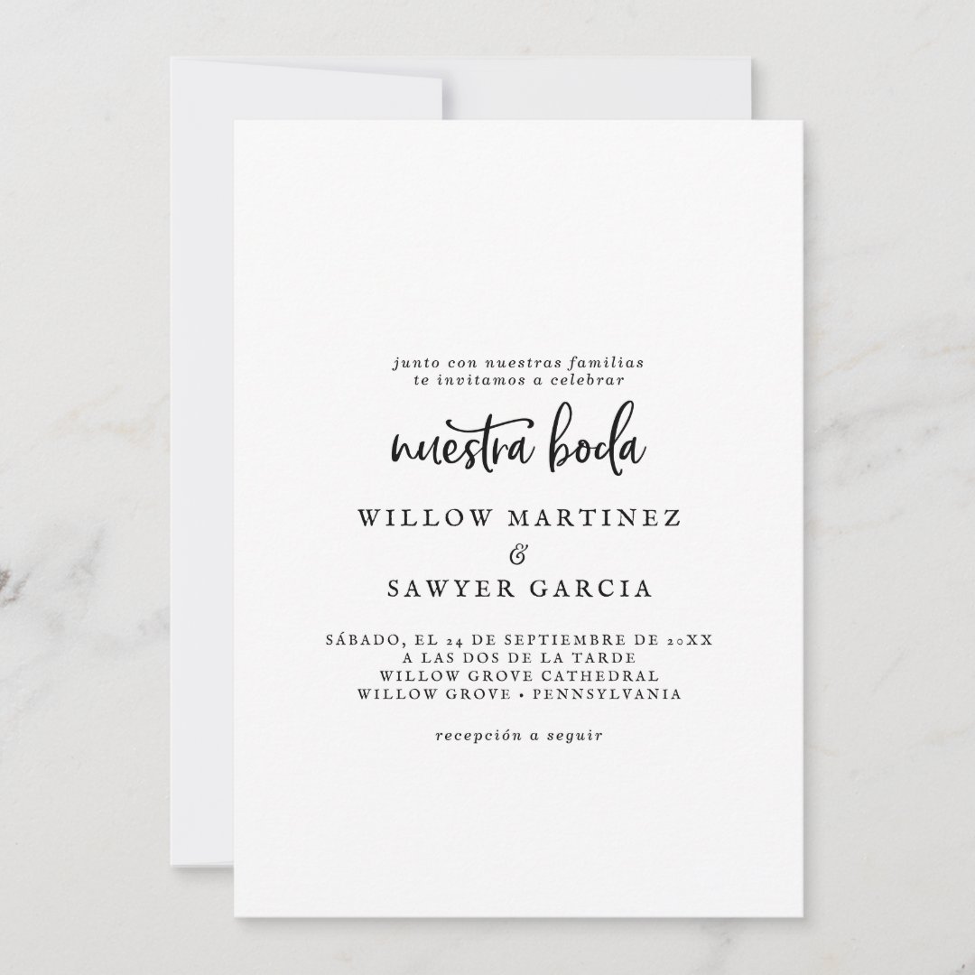 Rustic Script Spanish Nuestra Boda Invitation | Zazzle