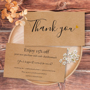 Rustic Script Thank You For Shopping Discount Card