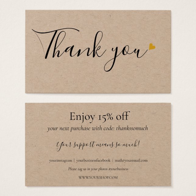 Rustic Script Thank You For Shopping Discount Card (Front & Back)