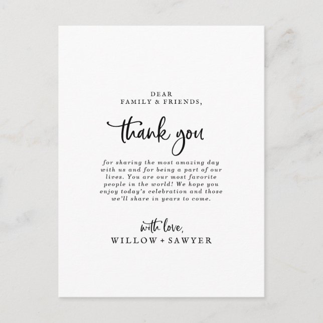 Rustic Script Thank You Reception Card (Front)