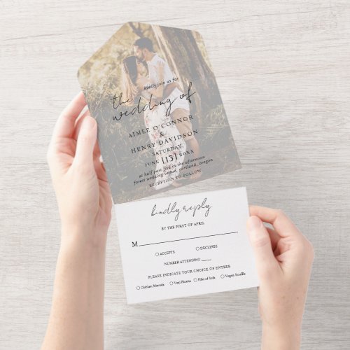 Rustic Script Typography Modern Photo Wedding All In One Invitation