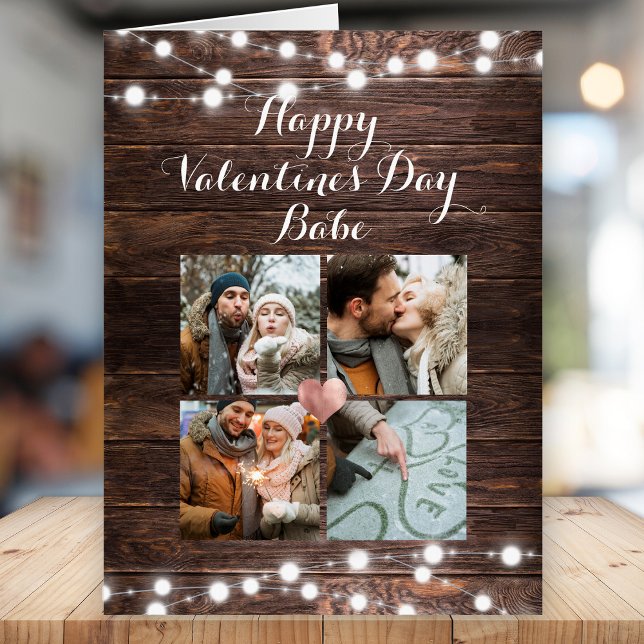 Rustic Script Valentine's Day Photo Collage Jumbo Card (Creator Uploaded)