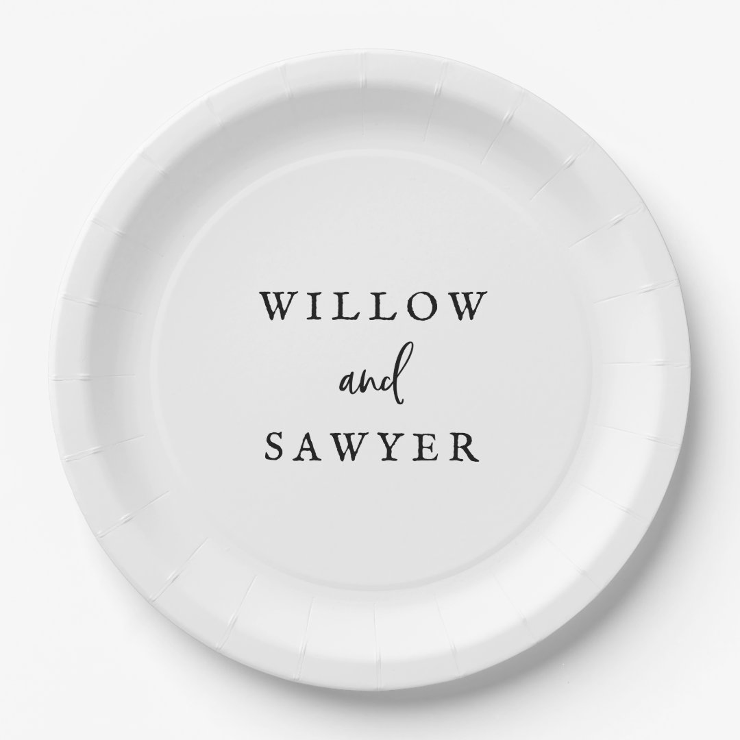 Rustic Script Wedding Cake Paper Plate Zazzle