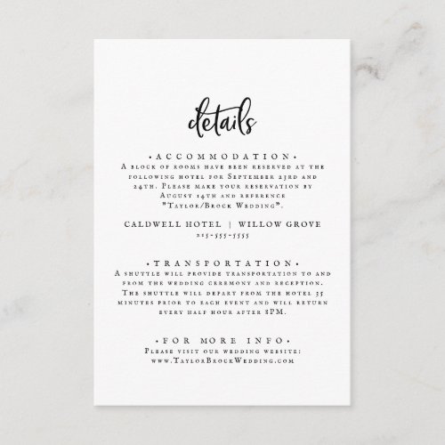 Rustic Script Wedding Details Enclosure Card