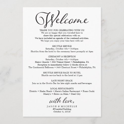 Rustic Elegance Wedding Welcome Letter and Itinerary #REC